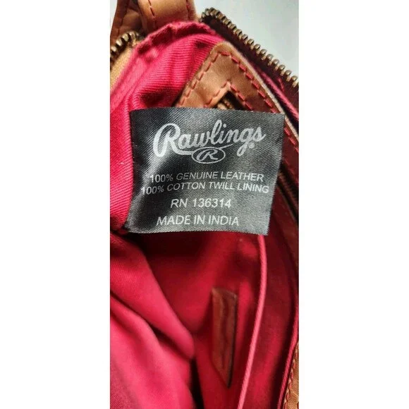 Rawlings Genuine Leather Purse Clutch Wristlet Baseball Stitch Zip Closure - Picture 9 of 11
